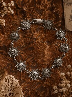 Sterling Silver Celestial Sun Face Bracelet ✧